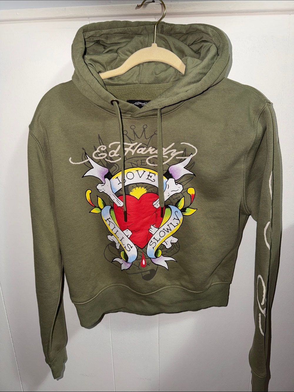 Ed hardy Love Kills Slowly Green Hoodie size medium